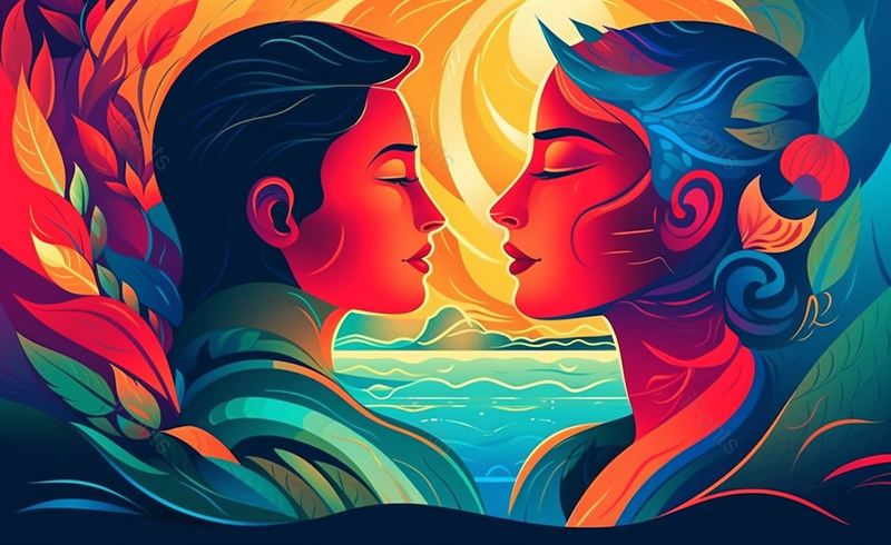浪漫氛围极光下的情侣插画背景图,插画/手绘图,插画/手绘图库,插画/手绘图下载,插画/手绘